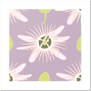 White Blossoms on a Purple Background Posters and Art